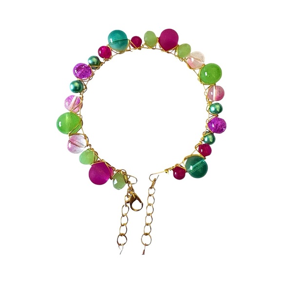 Crystal and Frosted Glass Hand Wired Bracelet with Adjustable Sizing - Picture 3 of 5